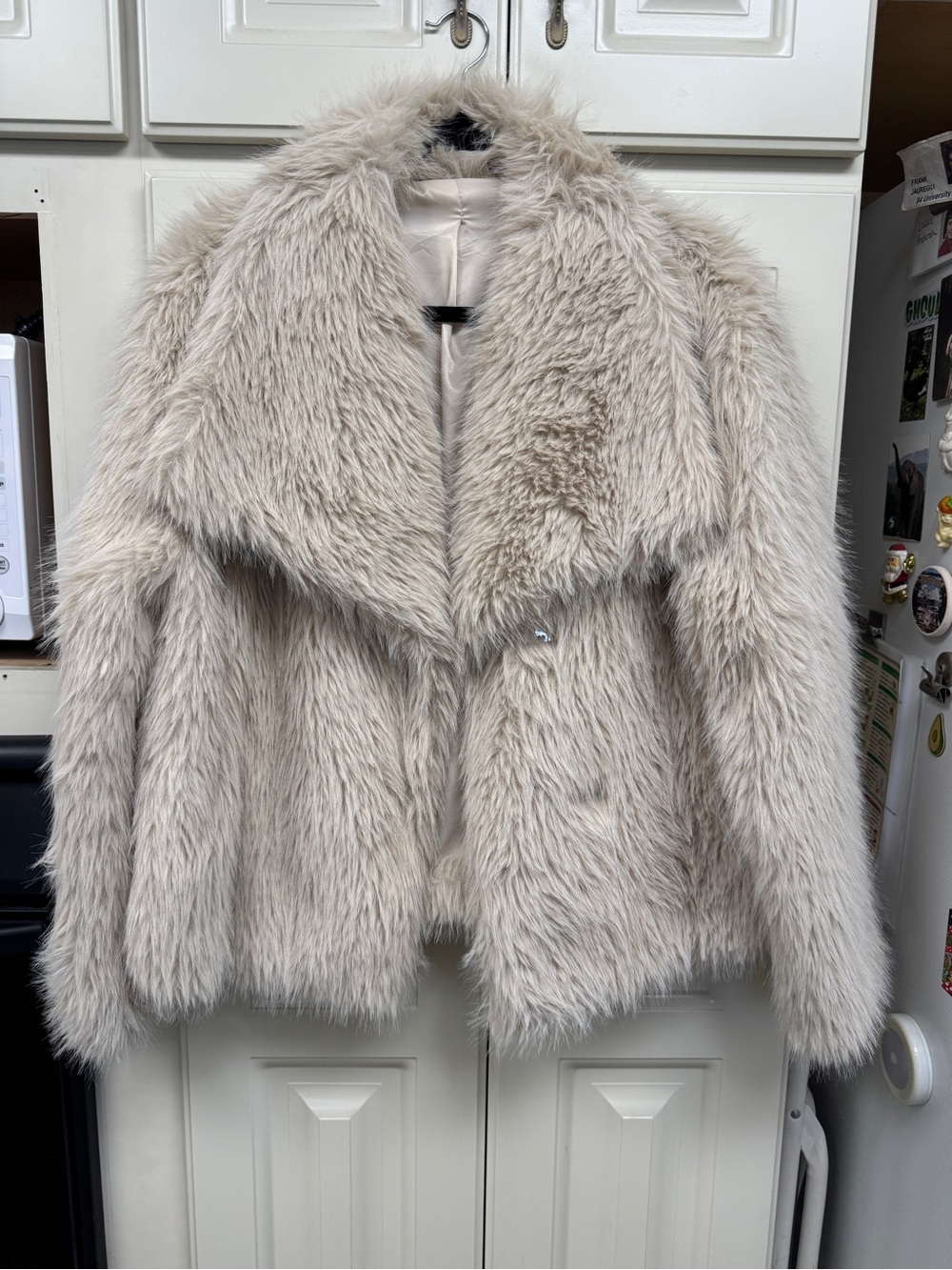Cream Ivory Faux Fur Jacket – Size Large